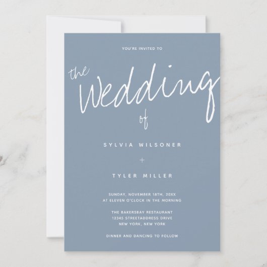Invitation QR Code Dusty Mariage de typographie bleue (Devant)