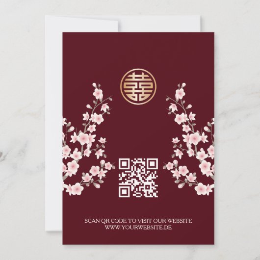Invitation QR Code Dusty rose cerisier Mariage chinois (Dos)