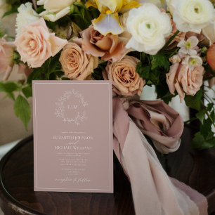 Invitation QR Code Dusty Rose Leafy Crest Monogram Mariage