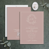 Invitation QR Code Dusty Rose Leafy Crest Monogram Mariage