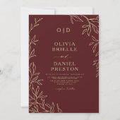 Invitation QR Code Elegant Bourgogne Mariage Monogramme Or (Devant)