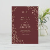 Invitation QR Code Elegant Bourgogne Mariage Monogramme Or (Debout devant)