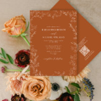 QR Code Elegant Burnt Orange Minimal Mariage feuil