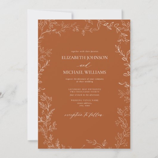 Invitation QR Code Elegant Burnt Orange Minimal Mariage feuil (Devant)