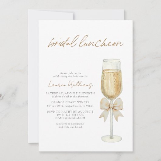 Invitation QR Code Elegant Champagne Chic Bow Bridal Luncheon (Devant)
