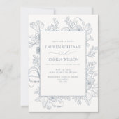 Invitation QR Code Elegant Dusty Blue Floral Line Mariage Art (Devant)