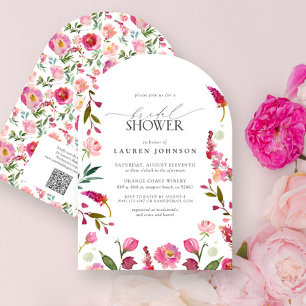 Invitation QR Code Elegant Fête des mariées Fleurs Roses