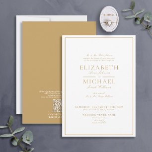 Invitation QR Code Elegant Gold Classic Script Mariage