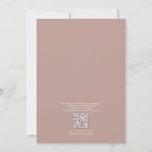 Invitation QR Code Elegant Minimum Leaf Dusty Mariage Rose (Dos)
