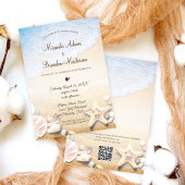 Invitation QR Code Elegant Modern Starfish Beach Wedding