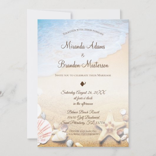 Invitation QR Code Elegant Modern Starfish Beach Wedding (Devant)