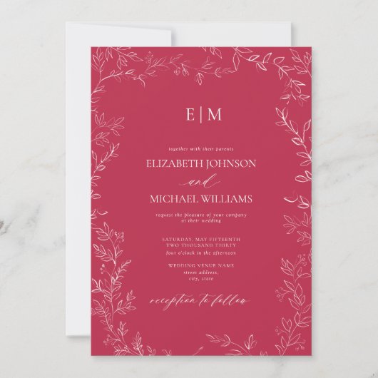 Invitation QR Code Élégant Vivid Magenta Monogram Mariage (Devant)