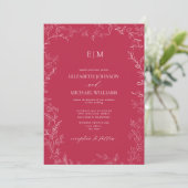 Invitation QR Code Élégant Vivid Magenta Monogram Mariage (Debout devant)
