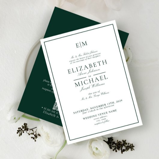 Invitation QR Code Emerald Green Classic Mariage