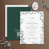 Invitation QR Code Emerald Green Élégant Mariage Monogramme