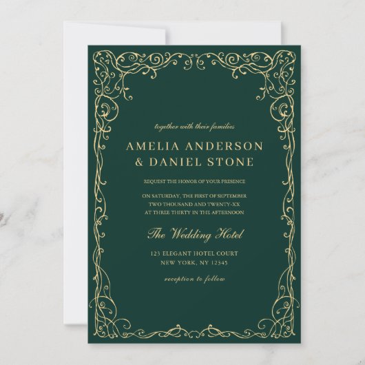 Invitation QR Code Emerald Green Gold Minimal Mariage (Devant)