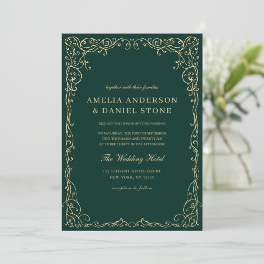 Invitation QR Code Emerald Green Gold Minimal Mariage (Debout devant)