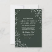 Invitation QR Code Emerald Green Minimal Mariage feuille (Devant)