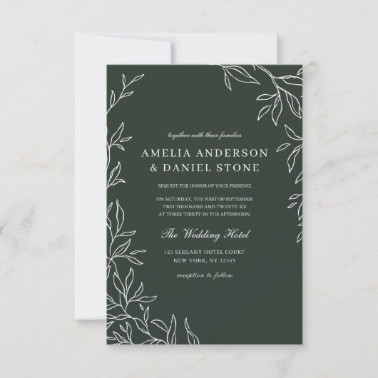 Invitation QR Code Emerald Green Minimal Mariage feuille (Devant)