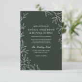 Invitation QR Code Emerald Green Minimal Mariage feuille (Debout devant)