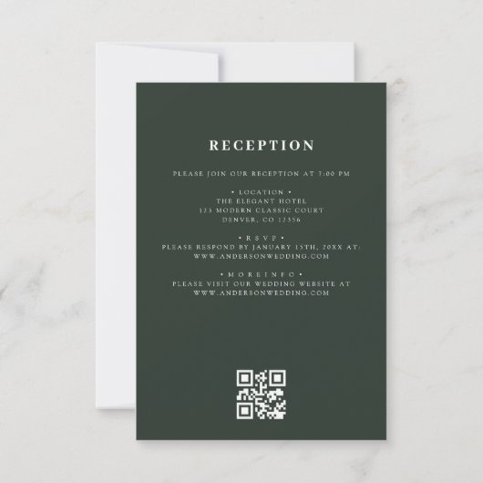 Invitation QR Code Emerald Green Minimal Mariage feuille (Dos)