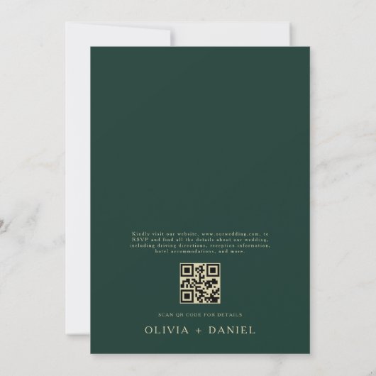 Invitation QR Code Emerald Green Monogram Mariage feuille (Dos)