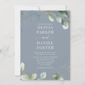 Invitation QR Code Eucalyptus Dusty Mariage photo bleu (Devant)