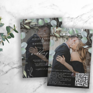 Invitation QR CODE eucalyptus photo overlay mariage noir