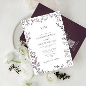 Invitation QR Code Feuille Plum Purple Élégant Mariage Monogr