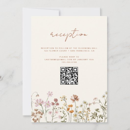 Invitation QR Code Fleur sauvage Baptême Jardin En Fleur (Dos)