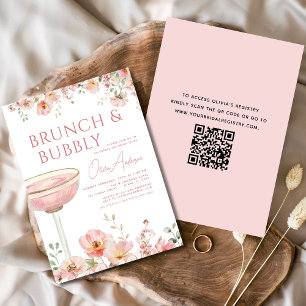 Invitation QR Code Floral Brunch et Fête des mariées Bubbly