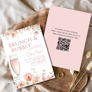 Invitation QR Code Floral Brunch et Fête des mariées Bubbly