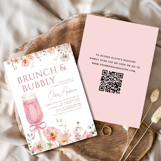 Invitation QR Code Floral Brunch et Fête des mariées Bubbly