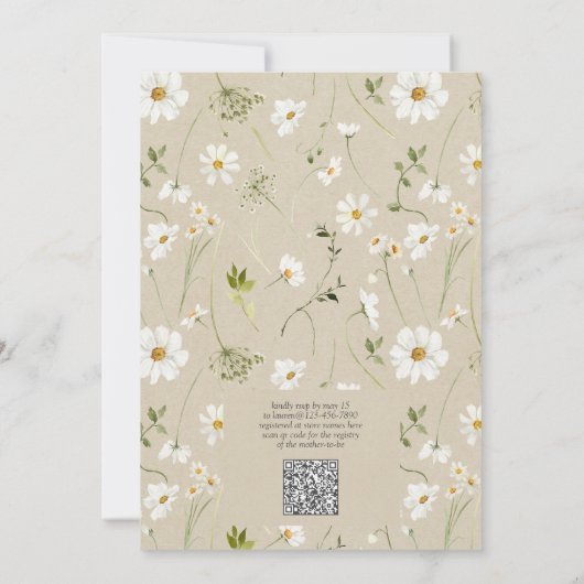 Invitation QR Code Floral Daisy Baby in Bloom Rustic Shower (Dos)