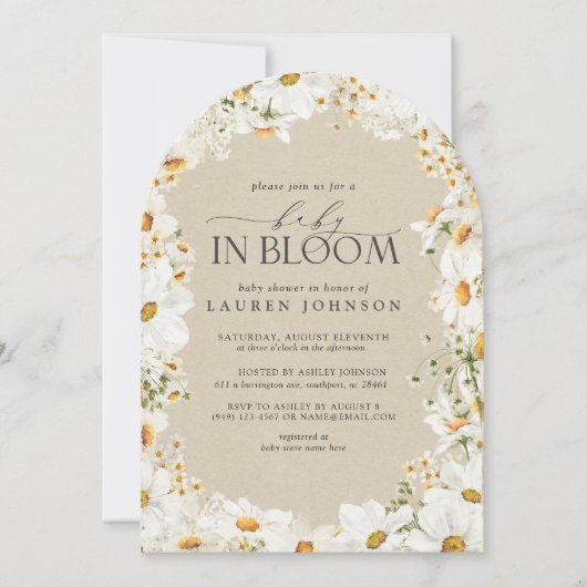 Invitation QR Code Floral Daisy Baby in Bloom Rustic Shower (Devant)