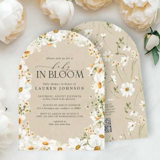 Invitation QR Code Floral Daisy Baby in Bloom Rustic Shower