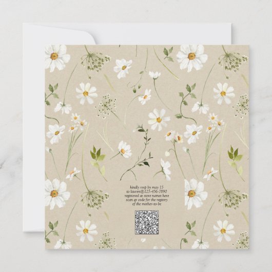 Invitation QR Code Floral Daisy Baby in Bloom Rustic Shower (Dos)