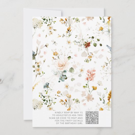 Invitation QR Code Floral Rose Wild & Onederday 1er anniversa (Dos)