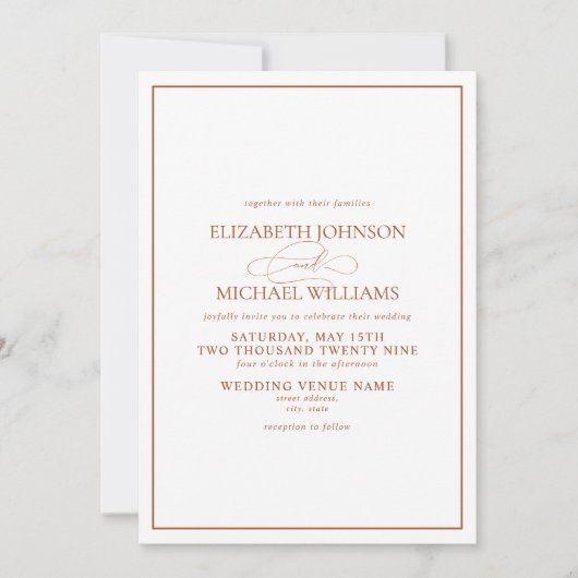 Invitation QR Code Formal Burnt Orange Classic Script Mariage (Devant)