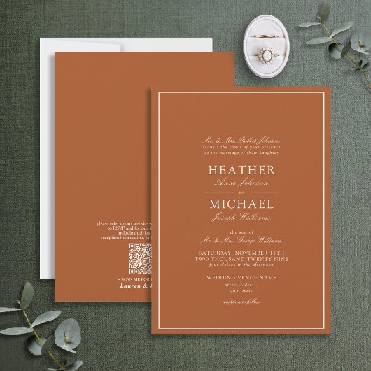 Invitation QR Code Formal Burnt Orange Classic Script Mariage