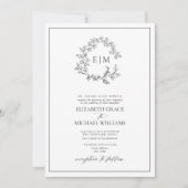 Invitation QR Code Formel Noir Blanc Feuillet Monogramme (Devant)