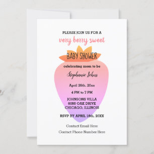 Invitation QR Code Fraise Baby shower rose Bébé fille