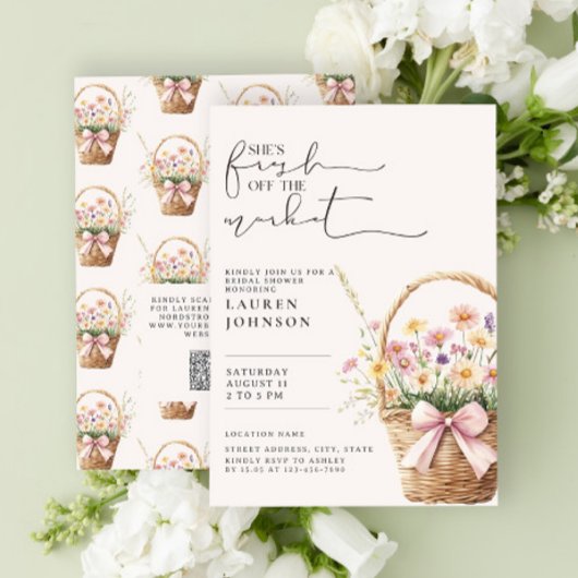 Invitation QR Code Fresh Off the Market Floral Bridal Shower