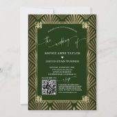 Invitation QR Code Gold Dark Green Art Déco Mariage (Devant)