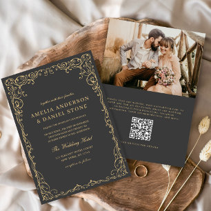 Invitation QR Code Gris de Charbon Photo Minimaliste Mariage