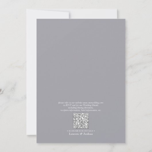 Invitation QR Code Gris Rustique Mariage de script en dentell (Dos)