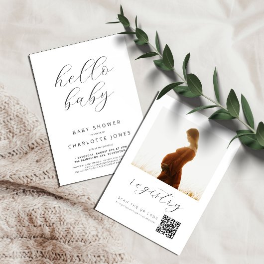 Invitation QR Code Hello Baby Modern Photo Baby shower