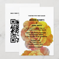 QR Code Jaune Orange Blanc Floral Rose Mariage