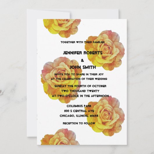 Invitation QR Code Jaune Orange Floral Rose Mariage Boho (Devant)