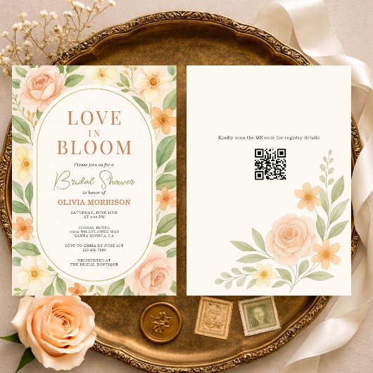 Invitation QR Code Love in Bloom Floral Bridal Shower